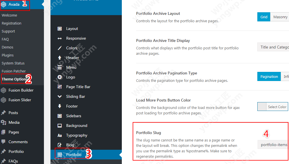 Avada 如何修改作品集Portfolio单页的portfolio-items链接